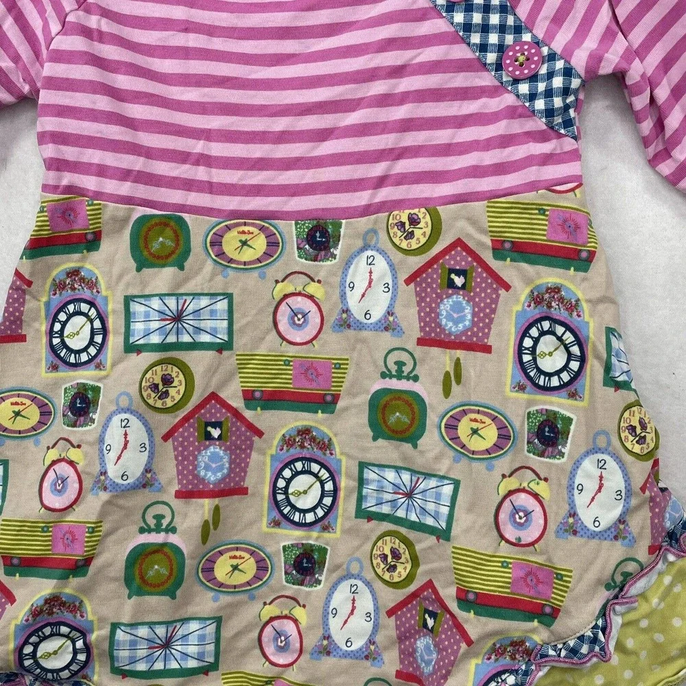 Matilda Jane Little‎ Girls Size 4 Pink Striped W/ Clock Print Top 2017